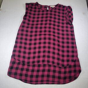 Loft Outlet Women Pink & Black Plaid Lightweight Sleeveless Blouse Size M